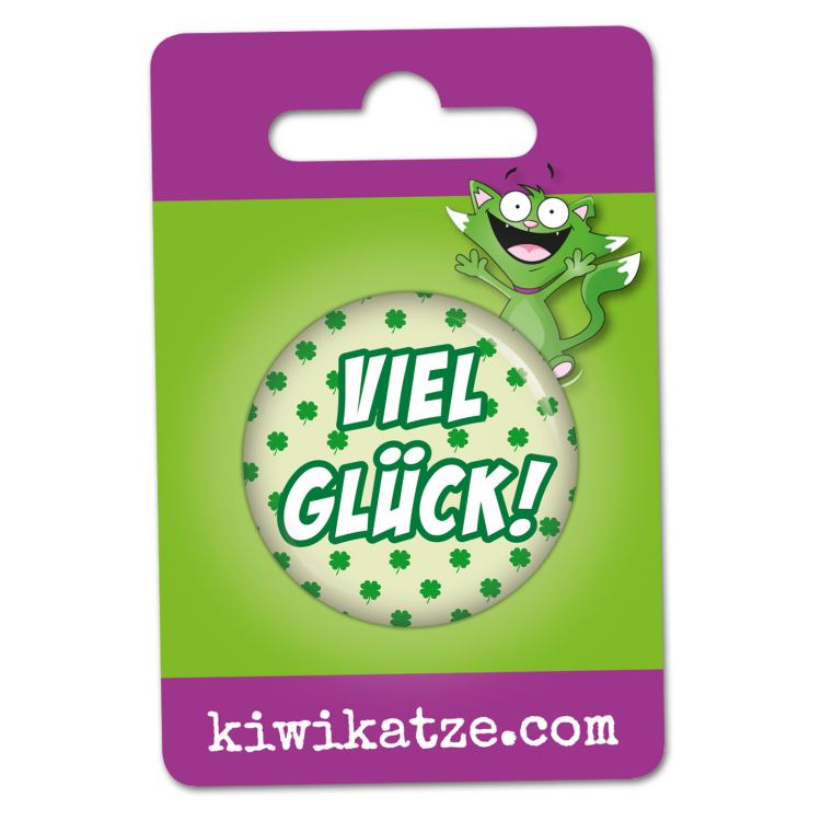 Ansteckbutton Viel Glück / Kleeblatt an Eurolochkarte